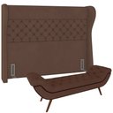 Ver imagem 1 de Kit Cabeceira Cama Box Casal 195 Cm Madrid com Puff Recamier Santorini Veludo Marrom - Lyam Decor
