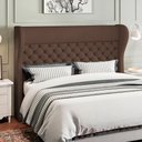 Ver imagem 2 de Kit Cabeceira Cama Box Casal 195 Cm Madrid com Puff Recamier Santorini Veludo Marrom - Lyam Decor
