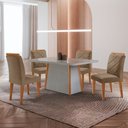 Ver imagem 1 de Mesa de Jantar Diane Tampo 120cm Mdf Vidro Canto Copo e 4 Cadeiras Melissa Moderna Mobilia