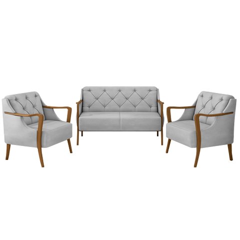 Conjunto Decorativo 2 Poltronas e 1 Namoradeira 2 Lugares Hand Veludo Cinza - Gran Belo