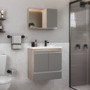 Ver imagem 1 de Kit Gabinete Banheiro Fox 60cm Madeirado/cinza (gabinete + Cuba + Espelheira)