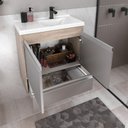 Ver imagem 4 de Kit Gabinete Banheiro Fox 60cm Madeirado/cinza (gabinete + Cuba + Espelheira)