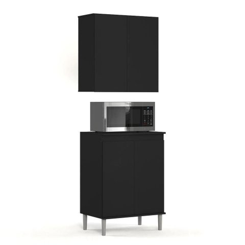 Kit de Cozinha 2 Peças com Balcão Micro-Ondas e Armário Aéreo 2 Portas Preto – EJ Móveis