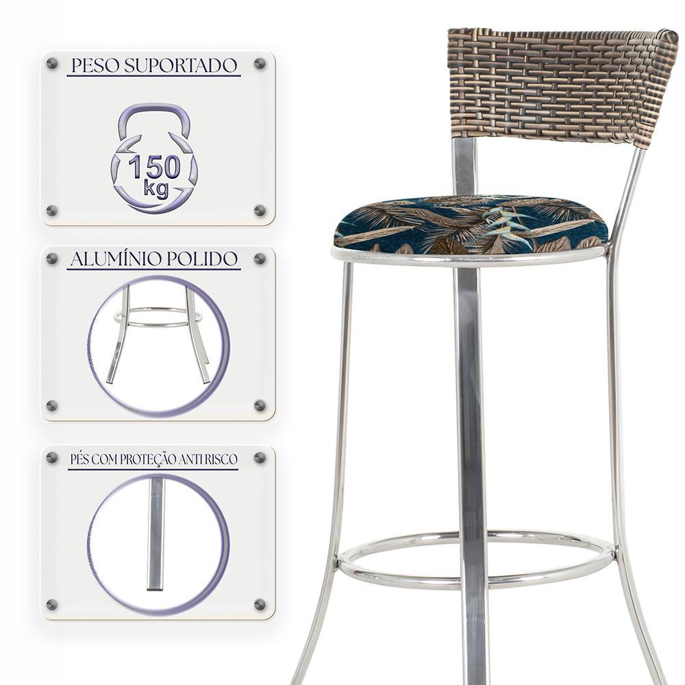 Jogo de Mesa Bistrô com Tampo de Vidro Redondo 4 Banquetas em Alumínio e Fibra Sintética - 4