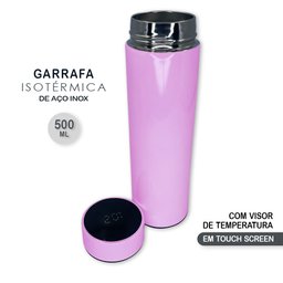 Garrafa Térmica Medidor Temperatura Digital Squeeze Portátil Rosa - 2