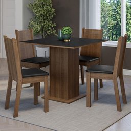 Conjunto Sala de Jantar Mesa Tampo de Madeira 4 Cadeiras Rustic/preto Samara Madesa - 1