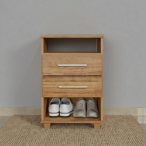 Mesa de Cabeceira com Gavetas e 2 Nichos Multiuso Cedro