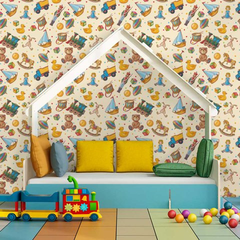 Papel de Parede Infantil - Vintage Toys Arte Destaque 2,50 Metros