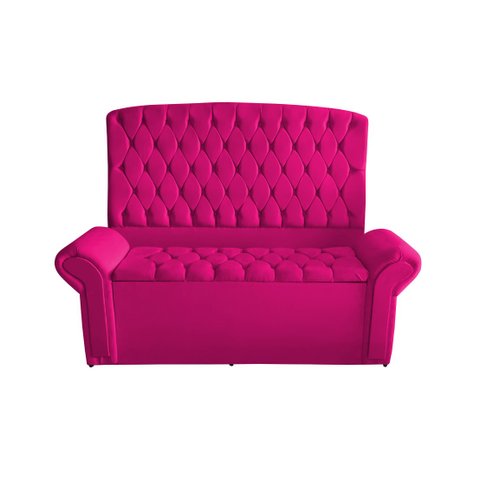 Kit de Quarto Cabeceira de Cama Box e Calçadeira Baú Dubai King 195 Cm Suede Rosa Pink Ec Móveis