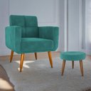 Ver imagem 1 de Conjunto de Poltrona e Puff Decorativos Miller Veludo Verde Menta