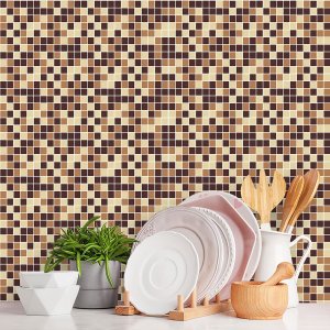 Papel de Parede Adesivo Pastilhas Tons de Marrom e Bege 3m