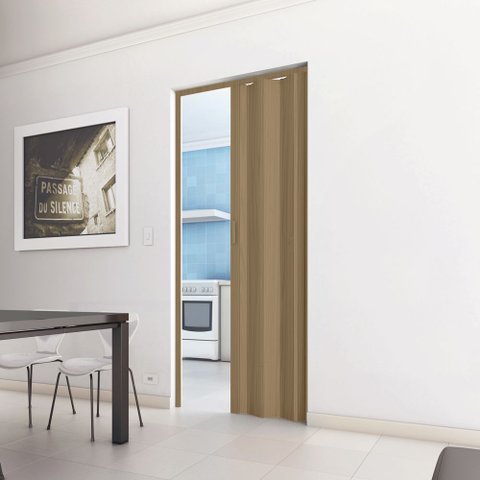 Porta Sanfonada de PVC Translucido 210cm x 96cm Plastporta Bcf Marrom/Carvalho Prata com