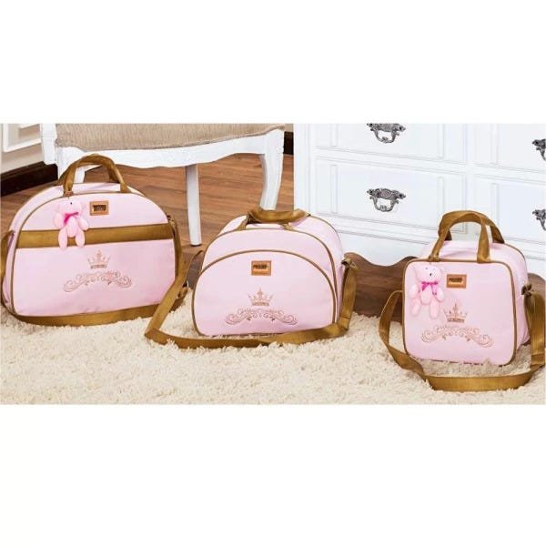 Kit 03 Bolsas de Maternidade Realeza Rosa/Dourado - Talismã ...