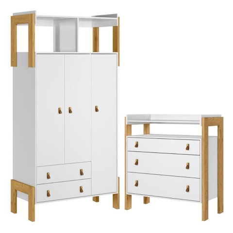 4410 - Comoda 3gav C/nicho Fantasia Branco Acetinado (4410.3) + 4375 - G. Roupa 3pts/2gv C/nicho