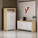 Ver imagem 1 de Kit 2 Peças com Balcão Organizador e Armário Multiuso 2 Portas Marrom/Carvalho/Branco Artany