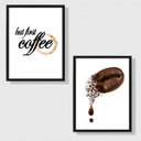 Ver imagem 1 de Kit 2 Quadros Minimalistas Café - First Coffee 24x18cm:moldura Branca
