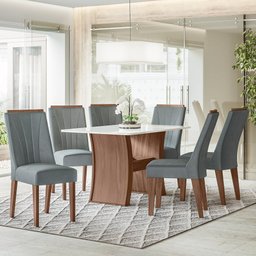Conjunto Mesa Sala Jantar 6 Cadeiras 1,35m Polônia Amêndoa - 2