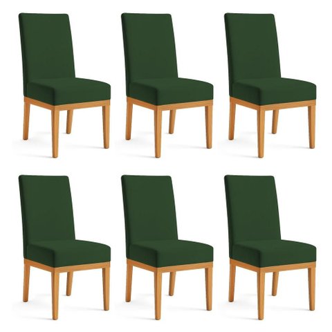 Kit 6 Cadeiras de Jantar Brisa Veludo Verde Base de Madeira - Pallazio