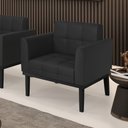 Ver imagem 2 de Poltrona Decorativa Karen Pés Fixo em Madeira Preto Pu Preto G19 - Gran Belo