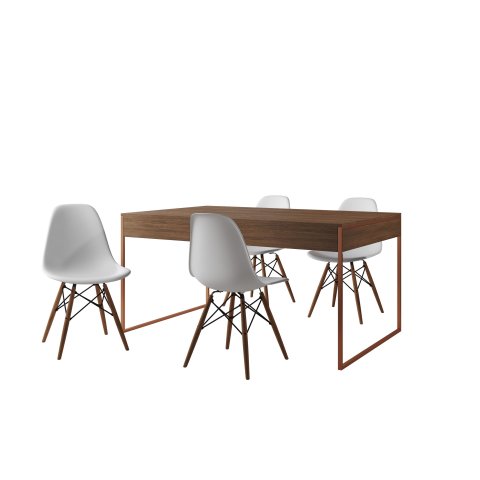 Conjunto Industrial Filadelfia 137x90 Ferro Cobre Tampo Amendoa 4 Cadeiras Branco