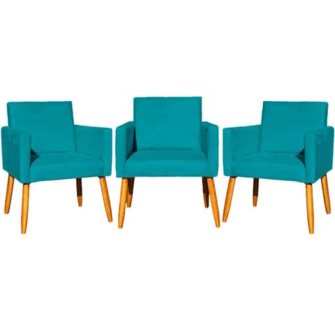 Kit 3 Poltronas Decorativa para Sala Recepção Consultório Escritório Nina Tecido Suede