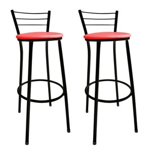 Kit 2 Banquetas Bistrô Aço Preto e Assento Vermelho