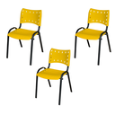 Ver imagem 1 de Kit 3 Cadeira Iso Tubo Oblongo Aço Industrial Empilhavel - Amarelo