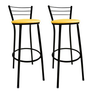 Kit 2 Banquetas Bistrô Aço Preto e Assento Amarelo