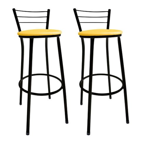 Kit 2 Banquetas Bistrô Aço Preto e Assento Amarelo