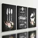 Ver imagem 1 de Kit 3 Quadro Decorativo Cozinha Copa Panela Talheres Frases Qualidade Premium 40x28cm