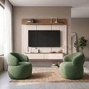 Ver imagem 1 de Conjunto Sala Painel Tv 70" Concept + 2 Poltronas Eloah Base Giratória Bouclé Italiano Design Verde