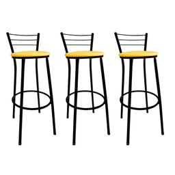 Kit 3 Banquetas Bistrô Aço Pintura Epóxi Preta Assento Amarelo - 1 Kit 3 Banquetas Bistrô Aço Pintura Epóxi Preta Assento Amarelo - 1