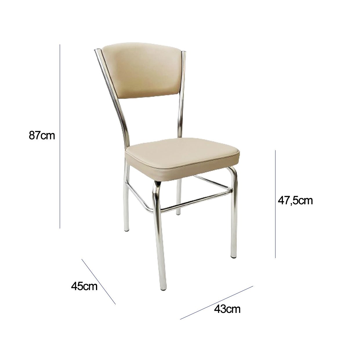 Combo 4 Cadeiras Cozinha Reforço Cromada Assento Grosso Confortável Encosto Estofado Cor Fendi Poltr - 4