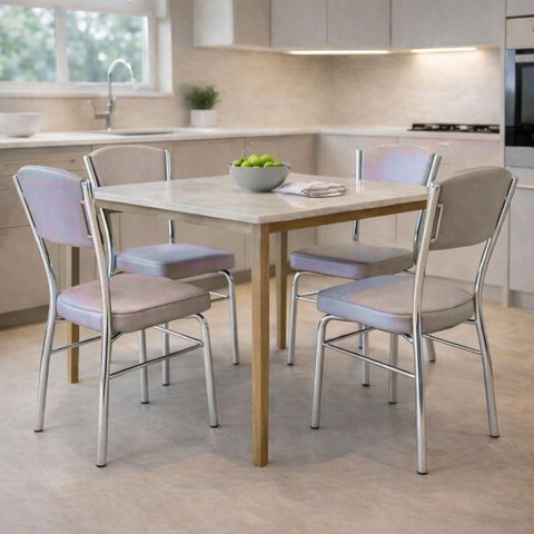 Combo 4 Cadeiras Cozinha Reforço Cromada Assento Grosso Confortável Encosto Estofado Cor Fendi