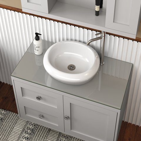 Balcão Gabinete Banheiro Provençal 80 C/ Cuba: Cinza / Cromado