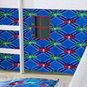 Ver imagem 1 de Cortina tipo Tenda e Almofada Azul com Carrinhos para Cama com escorregador - Casatema