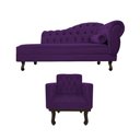 Ver imagem 2 de Kit Diva Recamier Juliana 185cm Lado Esquerdo e 01 Poltrona Classic Suede Roxo - Amarena Móveis