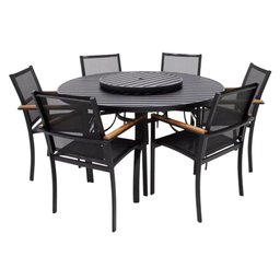 Jogo de Mesa 1,40m 6 Cadeiras Alumínio Área Externa Interna Preto - 1