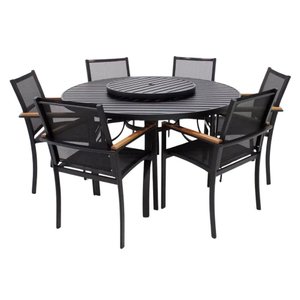 Jogo de Mesa 1,40m 6 Cadeiras Alumínio Área Externa Interna Preto