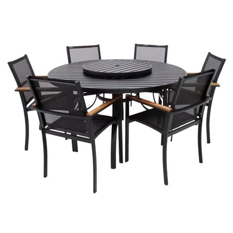 Jogo de Mesa 1,40m 6 Cadeiras Alumínio Área Externa Interna Preto