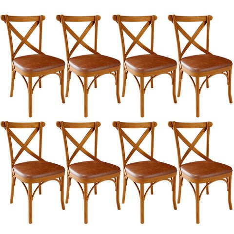 Kit 08 Cadeiras Para Sala de Jantar e Estar Living Estofada Ávila L02 Couríssimo Camel - Lyam Lyam D