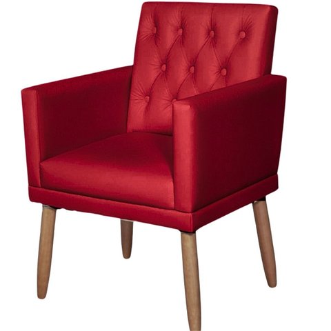 Poltrona Decorativa Tecido Corano para Sala de Espera Comercial Base Fixa Pés em Madeira Natural
