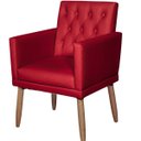 Ver imagem 1 de Poltrona Decorativa Tecido Corano para Sala de Espera Comercial Base Fixa Pés em Madeira Natural
