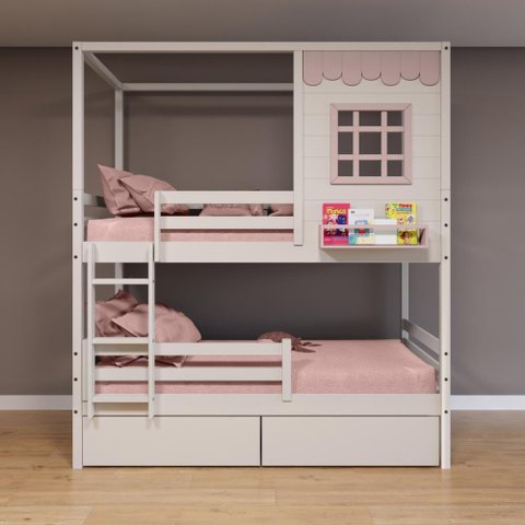 Beliche Casinha Reta 2 Gavetas Grade Removível Branco Rosa