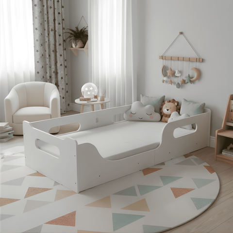 Cama Montessoriana Infantil 100% MDF com Estrado Madeira para Colchão 150x70cm - Branco