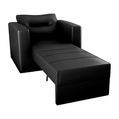 Sofá Cama Poltrona 1 Lugar Mx48 Marissol Corino Preto com Encosto Reclinável Loja Sheep