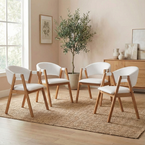 Kit 4 Cadeiras de Jantar Estofadas em Madeira Maciça e Courino Hibisco