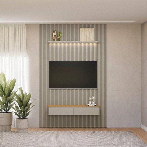 Painel Ripado para TV até 75 Polegadas com LED MDF 180CMX250CM Modular