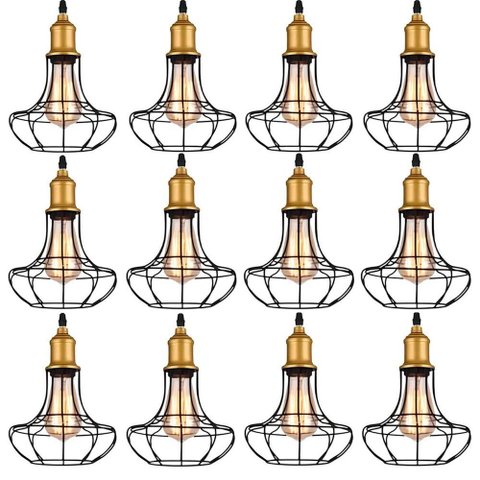 Kit 12 Pendente Aço Taschibra 40w Vintage 185 Preto Lustre