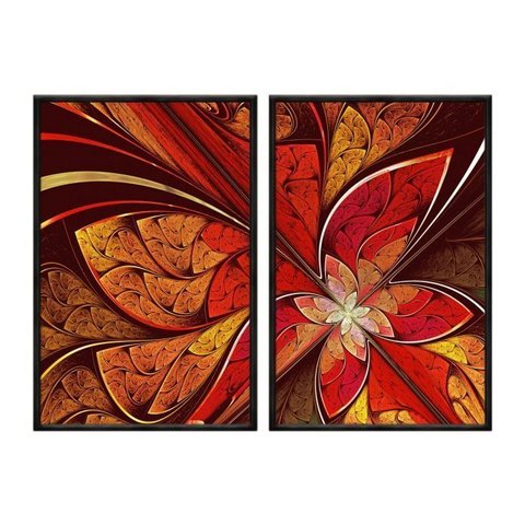 Kit 02 Quadros Decorativos - Borboleta Abstrata Vermelha Flnt001 - Tela Canvas - 60x80cm